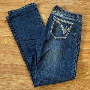 Rock 47 Wrangler women's jeans embellished embroidered silver detail, sz 13 / 14